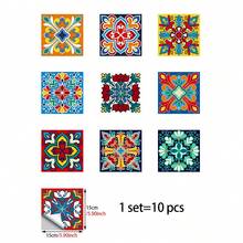 10pcs Self-Adhesive PVC Decorative Stickers, 2D Colorful Mandala Floral Pattern Wall Stickers/Wallpaper/Tile Stickers, Wall Decor Stickers, Tile Decor Stickers, Suitable For Home, Kitchen, Living Room, Bathroom, Bedroom Decoration