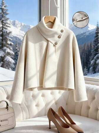 女士优雅短款夹克，冬季长袖羊毛夹克，配仿围巾，适合秋冬穿着，适合日常休闲和度假旅行。女士冬季服装。
