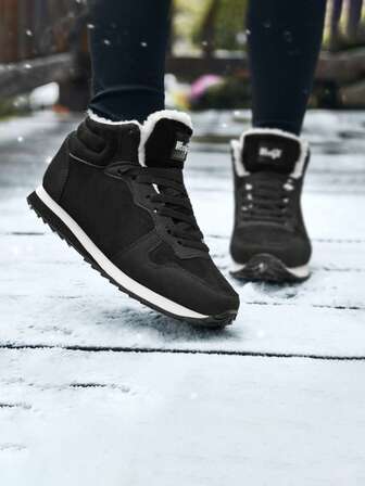 1 par de zapatos de invierno resistentes al calor para adolescentes, cómodos, cálidos, sencillos y versátiles, adecuados para actividades al aire libre de estudiantes, color negro