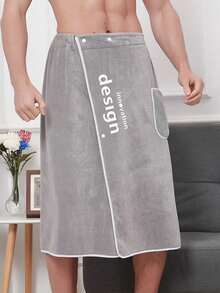 1 pieza Toalla de baño con bordado de letra para hombres, decoración de boda de verano para el hogar y el baño, vuelta al colegio - Gris - Ver 11