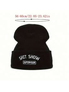 街頭風格圖案針織帽，純色休閒骷髏帽，輕盈針織帽，適用於女性男性秋冬季戴。 - 黑色 - 查看 5