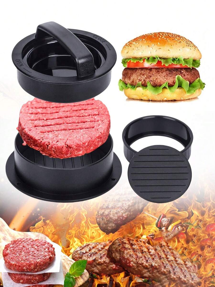 1 件 3 合 1 不粘肉牛肉蔬菜汉堡模具、汉堡压饼机、饭团和年糕压饼 DIY 工具、汉堡饼制作工具、肉饼模具、汉堡压饼机、圆形不粘汉堡饼牛肉烤饼压饼模具制作器、厨房饼机、牛肉饼压饼机、厨房小工具、适用于烧烤、汉堡包 - 彩色 - 查看 1