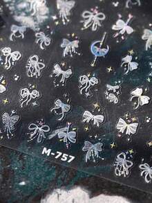 1 pezzo Adesivi per unghie 5D con fiocco e stella, cuore incantato con nodo di nastro in rilievo, unghie celesti e fiabesche per una manicure fai-da-te da donna, decorazioni per unghie romantiche ed eterei