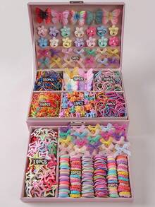 820 件女孩彩色网状蝴蝶结发夹，可爱公主发带，弹性耐用无损发带，儿童发圈带水钻星星，适合日常使用和礼物