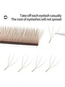 12排棕色W形睫毛嫁接，自然柔和浅棕色3D立体预制睫毛簇，单根嫁接 - 棕色 - 查看 17