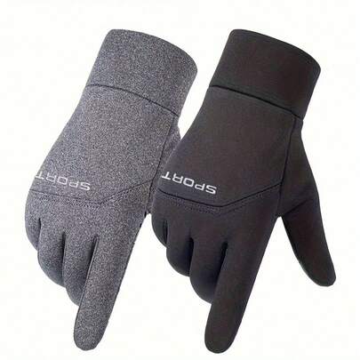 Guantes cálidos para ciclismo y deportes al aire libre unisex, con decoración de letras, a prueba de viento y agua, con forro cálido