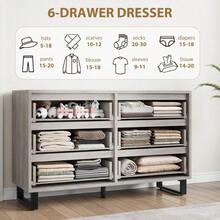 WARMTOBABY 6 Drawer Wooden Dresser For Bedroom - Adjustable Feet, Freestanding Vertical Storage, 47.2" Wide, Sturdy MDF Wood, Waterproof Top, Easy Assembly - 灰色 - 查看 7