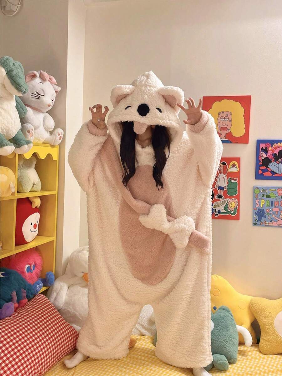 Bộ đồ ngủ liền thân bằng vải nỉ hình động vật dễ thương, Bộ đồ ngủ liền thân Giáng sinh