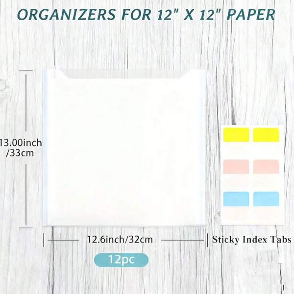 8 Peças Conjunto de Sacos Organizadores de Papel Transparente com Abas de Índice Coloridas, Bolsas de Armazenamento para Scrapbook e Artesanato