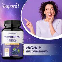 BUPORAI Resveratrol 1000 Mg: Antienvejecimiento, Cabello, Piel Y Uñas Saludables, Salud General Y Cardíaca, Mejora La Respuesta Inmunitaria - 120 Unidades - Una botella - Etapa de prueba - Ver 8
