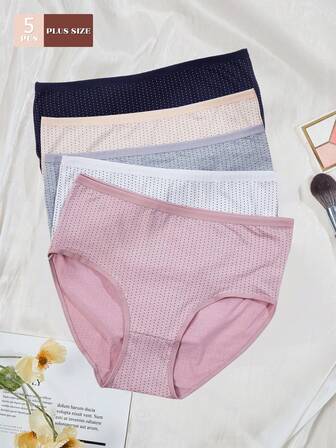 5pcs/Pack Women Plus Size High Waist Polka Dot Comfortable Underwear