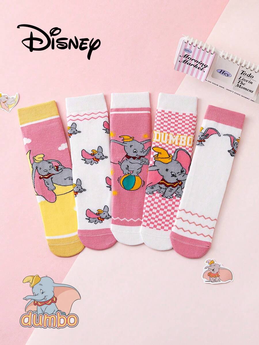 Disney 5/10 pares de calcetines genuinos con personaje de dibujos animados Dumbo, calcetines de regalo de invierno y Año Nuevo lindos, calcetines navideños de dibujos animados para mujeres, calcetines novedosos con personajes animados, calcetines para parejas, excelentes para regalos y fiestas - Multicolor - Ver 1