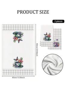 2pcs Butterfly Kitchen Dish Towel Set, Polyester Hand Towels With Flowers Pattern, Super Soft Woven Dishcloths, Machine Washable, Ideal For Holiday Gifts & Home Decor. - Multicolor - View 3