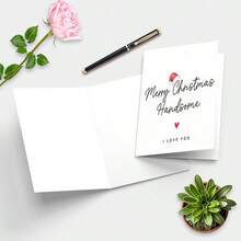 1pc Happy Christmas Card With Envelope, Christmas Card For Husband Or Boyfriend "Merry Christmas, Handsome" With "I Love You" Message, Holiday Greeting Card - Sets - View 5