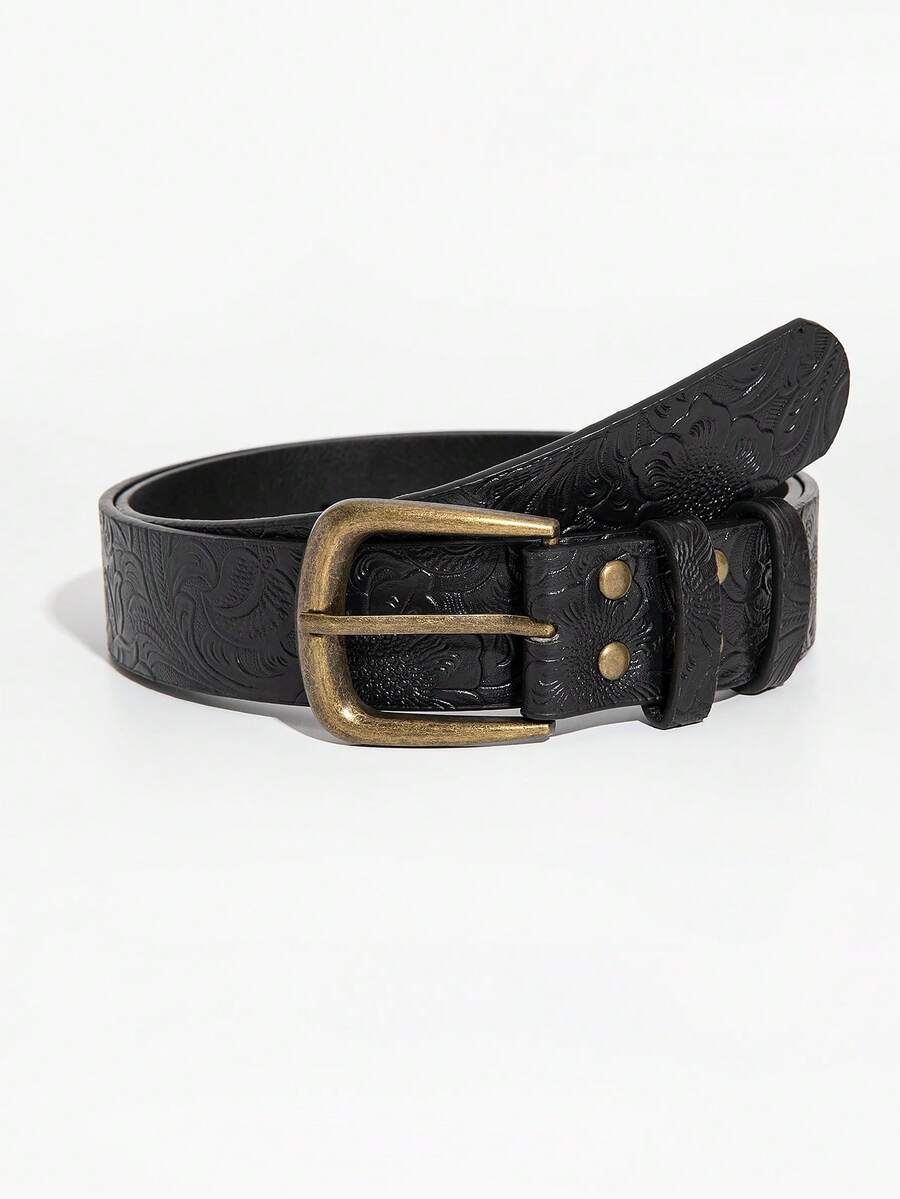 1pc Women's Vintage Square Buckle Leather Belt, Suitable For Autumn/Winter Everyday Wear