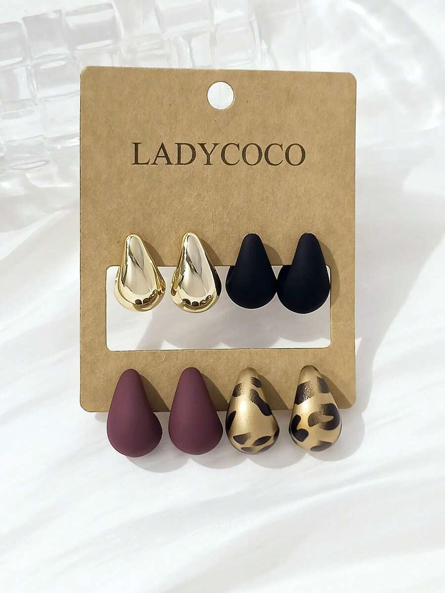 LADYCOCO 4 Pasang Anting Bentuk Tetesan Air Mata yang Modis & Elegan, Cocok untuk Pemakaian Sehari-hari Wanita, Set Aksesori untuk Kencan, Pesta, dan Paduan Gaya Sehari-hari
