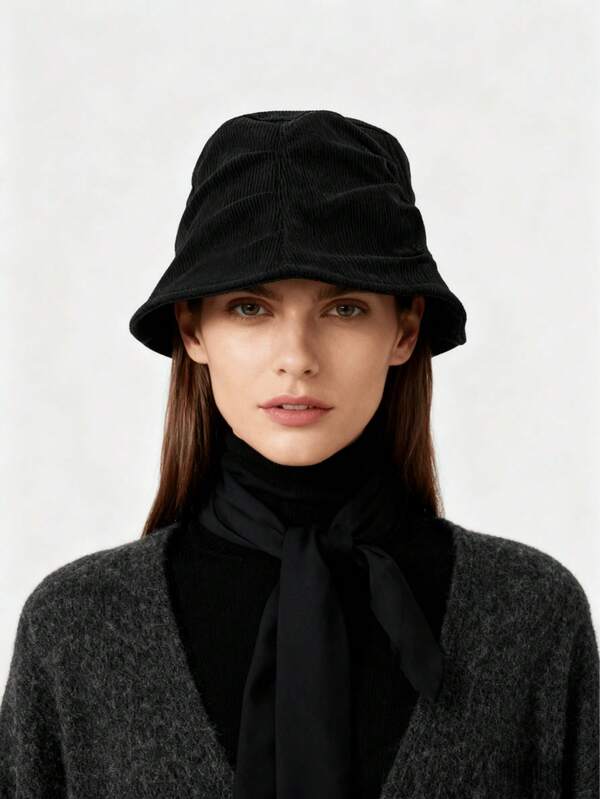 1 pieza Sombrero de cubo de pana retro para mujer, diseño texturizado con silueta estructurada suave, sombrero de moda para otoño/invierno, versátil para uso diario, salidas casuales, paseos por la ciudad y looks, un accesorio de estilo imprescindible para las damas fashion-conscious