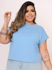 Cropped Feminino Plus Size Plain - 淺藍色 - 查看 2