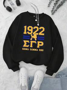 Women's Sigma Gamma Rho Sorority Sweatshirt - 1922 Greek Letters & ΣΓΡΦ Logo, Pink & Golden Casual Long Sleeve Round Neck Sweater, Greek Life Apparel For Sorority Sisters, Machine Washable Winter Warmth - 黑色 - 查看 2