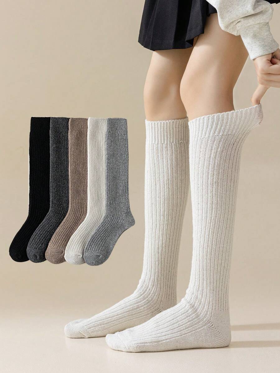 1/3/5 Pairs Solid Color Double Needle Knitted Wool Comfortable Warm Indoor Ankle Socks - Multicolor - View 1