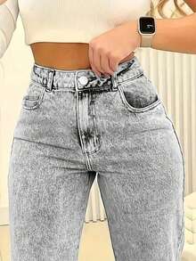 Women's Pocket Straight Loose Casual Versatile Jeans - Light Grey - View 3