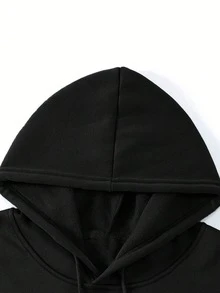 Plus Size Men's Casual Solid Color Drawstring Hooded Sweatshirt, Versatile For Autumn/Winter, Long Sleeve Top - Black - View 4