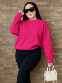 sudadera cuello redondo corte oversise look urbano moda casual - Rosa Fucsia - Ver 3