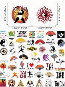 50张太极文化贴纸 美学文字 扇子武术家贴纸 DIY笔记本手机吉他文具日记本青少年玩具贴纸 - 彩色 - 查看 2