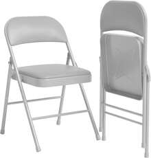 Set de 2 Sillas Plegables con Asiento y Respaldo Acolchados, Estructura Metálica Soporta hasta 160 kg, Sillas Portátiles para Comedor, Oficina, Eventos Interiores y Exteriores, Gris - Gris - Ver 2
