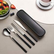 1 Set Portable Plastic Striped Cutlery Set, Camping Tableware, Reusable Spoon & Fork Set With Storage Box, Suitable For Picnics & Daily Use,Kitchen,Christmas Gift Back To School,School Supplies - Nhiều màu - Xem 3