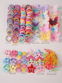 820 件女孩彩色网状蝴蝶结发夹，可爱公主发带，弹性耐用无损发带，儿童发圈带水钻星星，适合日常使用和礼物