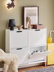 SoBuy Shoe Rack With 4 Flaps, Slim Shoe Cabinet, Shoe Rack With 4 Shelves, Shoe Chest Of Drawers, Shoe Storage, White, W X H X D Approx. 100 X 91 X 19 Cm FSR177-L-W - White - View 2