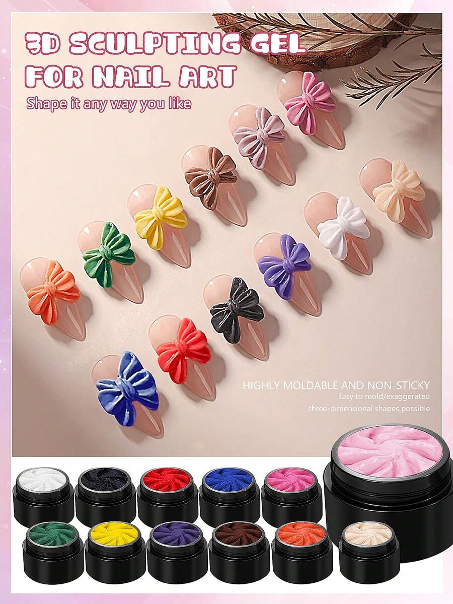 AiFer Bộ 12 màu gel tạo hình móng 3D, gel đặc, dùng để thiết kế và tạo hình nghệ thuật móng tay.
