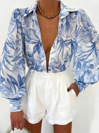 Casual Loose Beach Vacation Printed Shirt For Women