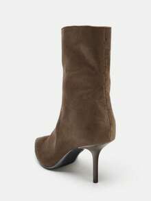 Fall/Winter Fashionable French Niche Designer Pointed Toe Real Leather Mid-Heel Stiletto Ankle Boots For Women,Kitten Heels - Brown - View 4