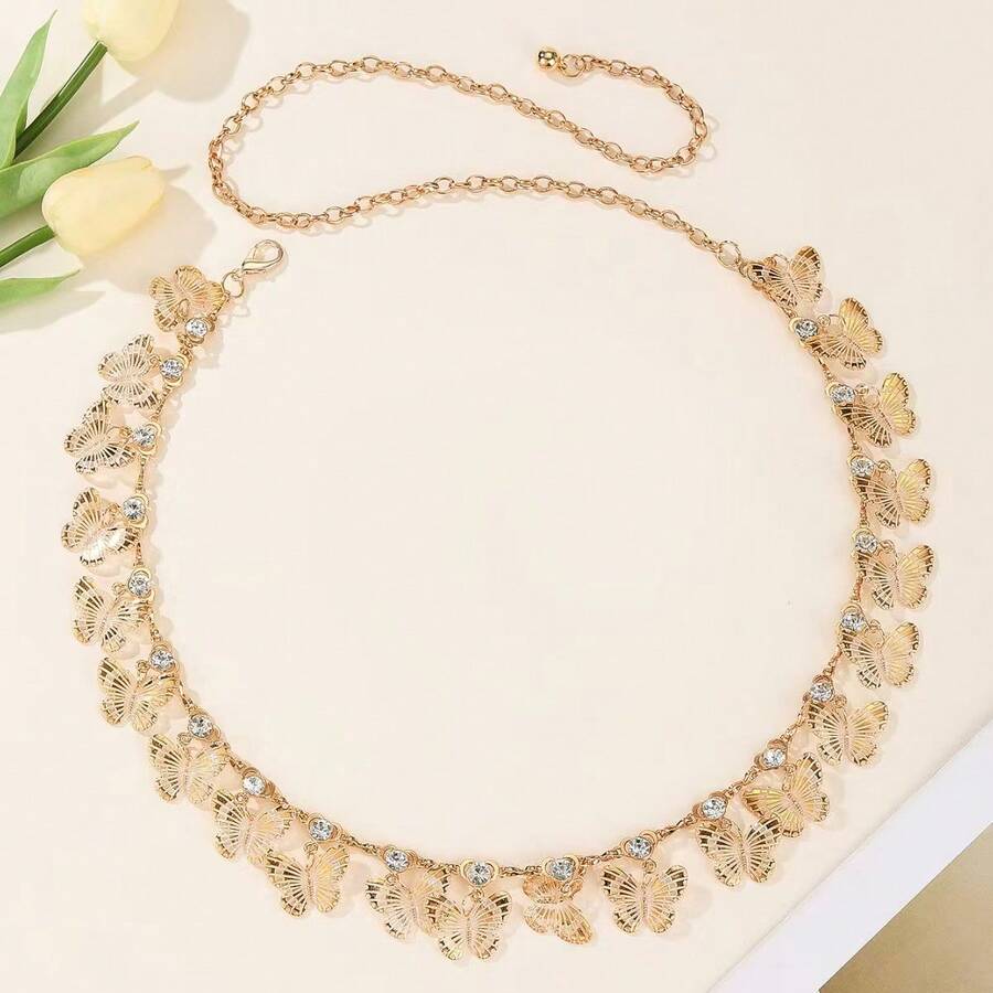 1pc Shiny Zinc Alloy Skull Shaped Hook Waist Chain, Versatile Dress Accessory, Fashionable Waist Accessory For All Seasons - Butterfly - View 1