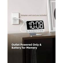 - Reloj despertador digital de gran nmero para recmara, puerto de cargador, luz nocturna de 8 colores, atenuador de 5 niveles, volumen de alarma ajustable, repeticin, memoria de apagado, - Plata - Dígitos blancos - Ver 7