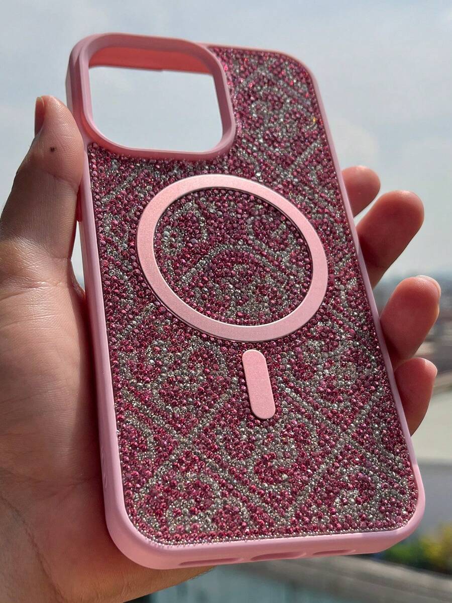 Magnetic Case Compatible With Wireless Charging With Glossy Design - Shockproof Protection For Phones - 粉色 - 查看 1
