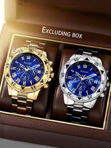 2pcs/Set New Men's Business Casual Round Quartz Watch, Multi-Function Couple Watch Set, Gift For Valentine's Day, New Year, Birthday, Christmas, For Friends And Family