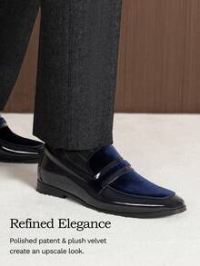 Men's Tuxedo Patent Classic Velvet Loafer Slip On Shoes For Wedding Party Shoes - Blue - View 4