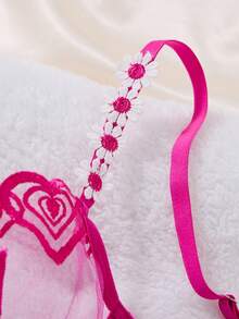 2PCS Women's Rose Red Embroidered Floral Sexy Underwear Set, Rose Red Classic Elegant Daily Bra And Triangle Underwear Lingerie Set, Cute Gift For Valentine's Day And Christmas - Rose Red - View 3