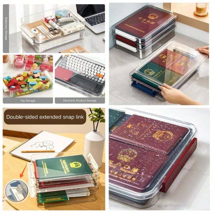 Organizador De Almacenamiento De Archivos De Plstico Transparente Caja De Almacenamiento De Documentos Contenedor Almacenamiento Ligero Impermeable Papel Fotogrfico Caja Portatil - predeterminado - Ver 1