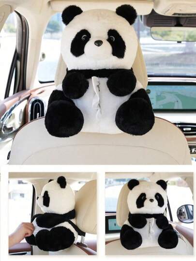 1pc Car Tissue Box Creative Plush Car Multi Functional Hanging Drawer Box Cartoon Armrest Box Car Tissue Drawer