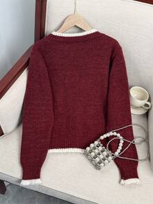 Wixra 2025 Autumn New Design Colorblock Heart Button Knit Cardigan, Versatile Women Sweater Jacket - Red - View 7