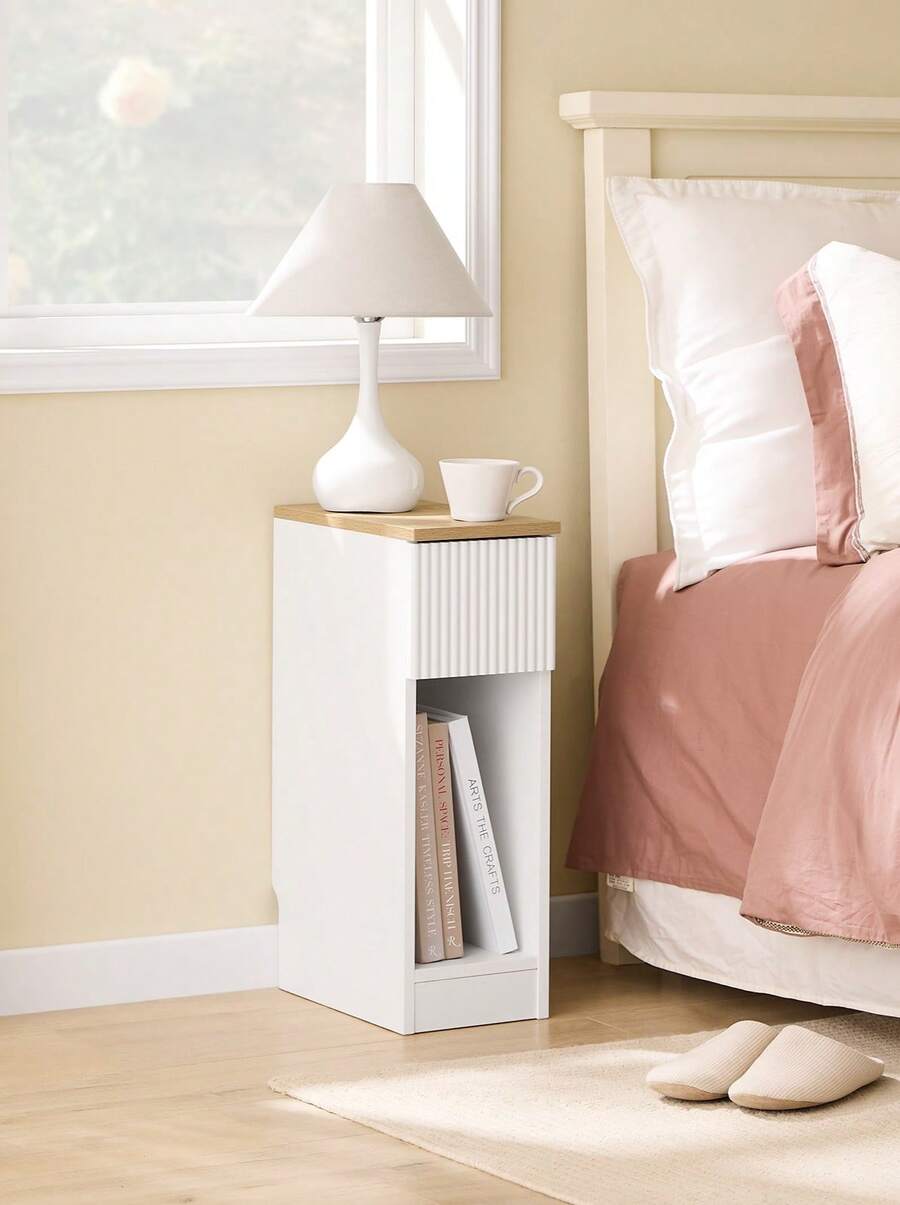 SoBuy Bedside Table With Drawer For Box Spring Bed, Sofa Table, Side Table, Narrow Telephone Table, Nightstand, Bedside Table, Black W X H X D Approx. 20 X 60 X 35 Cm FBT111 - 全白色 - 查看 1
