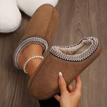 Soft Sole Womens Boots Solid Color House Shoes Plush Lining Cotton Fuzzy Slippers Bedroom Slippers Autumn Winter Indoor Outdoor - 棕色 - 查看 4
