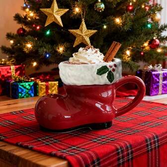1pc Cute Red Christmas Boot Ceramic Mug, 300ml/10.15oz Creative Cartoon 3D Shoe Shaped Coffee Cup, Milk Cup Suitable For Christmas Holiday, Office Party, Adorable Christmas Gift