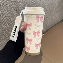 [1-Pack] 350ml Stainless Steel Insulated Coffee Cup, Pink Bow Pattern Print, Sweet Style, Daily Drinking Cup, Easy To Carry When Traveling, Suitable For Personal Use Or As A Gift, Holiday Gift, Christmas Gift, Meet Daily Use Needs - Multicolor - View 11