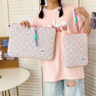 Puffy Laptop Sleeve Case Cute Computer Bag Flower Printed Quilted Compatible With MACBOOK 11 13 14 15.6 16 Inch Pro M4/M3/M2/M1 Pro/Max, Laptop/Tablet Carrying Cases Floral Pattern IPad Case Laptop Bag Laptop Case Laptop Sleeve Laptop Cover For Women For Men Travel Essentials