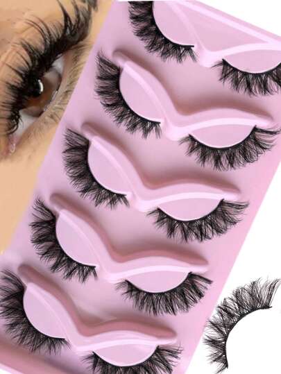 5 pares NUEVOS de pestañas postizas de ojo de gato 3D esponjosas y naturales, adecuadas para uso diario'} {'translate_es':'5 pares NUEVOS de pestañas postizas 3D esponjosas de ojo de zorro | Banda negra, estilo alargado con extremos alados naturales y largos, material de mink falso, ligero y reutilizable, perfecto para maquillaje diario, glamour de fiesta y noches de cita, realza el encanto del ojo de gato con un atractivo levantador de ojos audaz